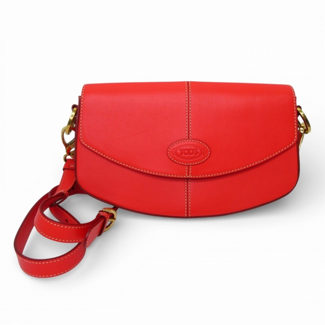 【中古】トッズ TOD'S 美品 Cバッグ ショルダーバッグ クロスボディバッグ ロゴ レザー レッド E02180526341