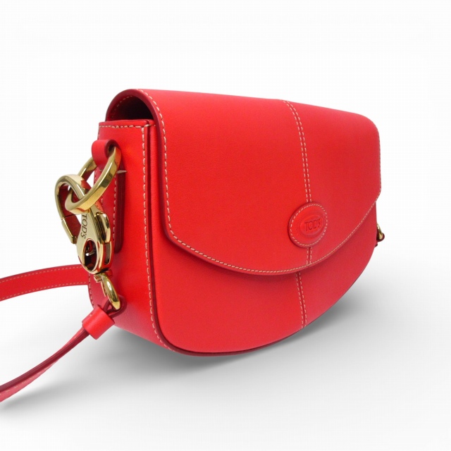 【中古】トッズ TOD'S 美品 Cバッグ ショルダーバッグ クロスボディバッグ ロゴ レザー レッド E02180526341_2