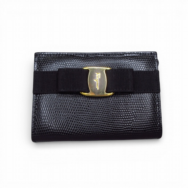 【中古】サルヴァトーレフェラガモ Salvatore Ferragamo 美品 ヴァラリボン ポーチ 223057 ブラック k375010