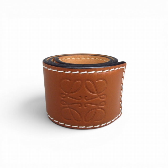 【中古】ロエベ LOEWE 美品 スラップ ブレスレット アナグラム タン ブラウン E03110526105 レディース