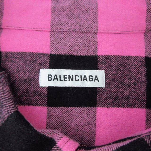 【中古】バレンシアガ BALENCIAGA シャツ チェック コットン ボタンダウン オーバーサイズ ロゴ 34 XL相当 E02250526264