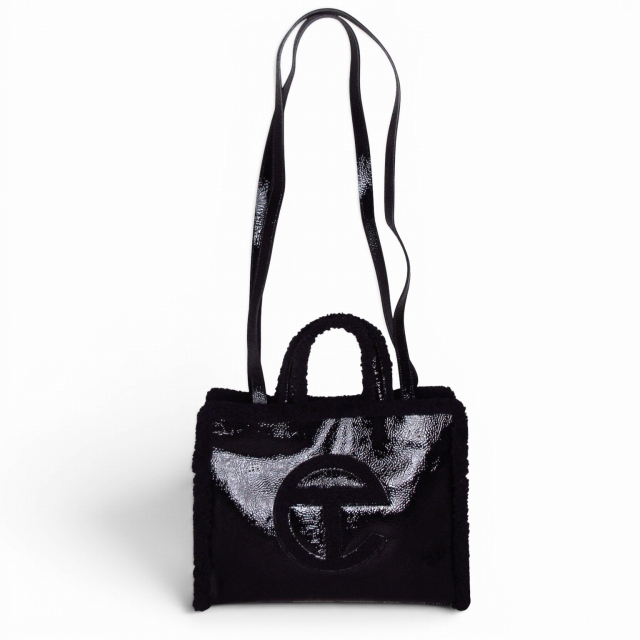 【中古】アグ UGG ×TELFAR テルファー 美品 コラボ トートバッグ ショルダーバッグ パテントレザー シワ加工 ブラック_2