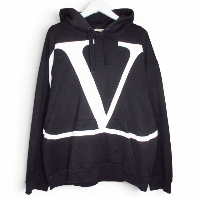 【中古】ヴァレンティノ ヴァレンチノ VALENTINO Vロゴ パーカー フーディー スウェット プルオーバー ブラック XL