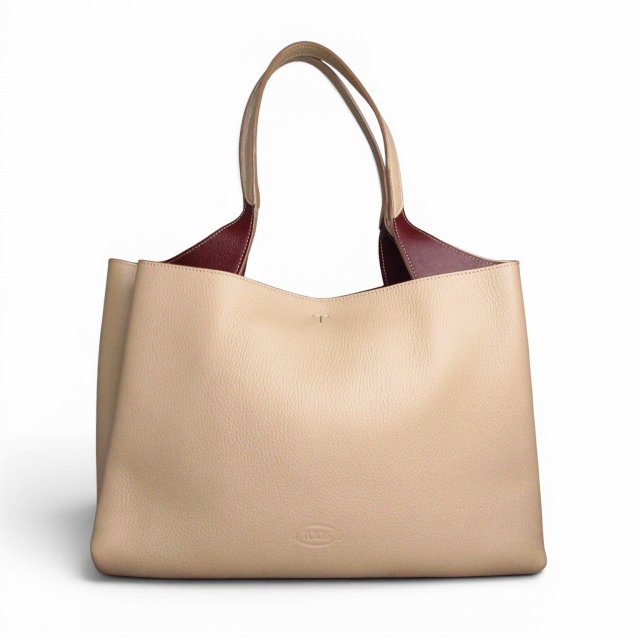 【中古】トッズ TOD'S LEATHER BAG レザーバッグ ハンドバッグ ベージュ×ボルドー E05070126319 レディース