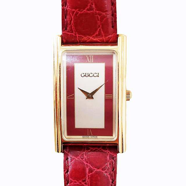 【中古】グッチ GUCCI レクタンギュラー 2600 M 腕時計 スクエア クォーツ ゴールド レッド 0211 メンズ｜au PAY マーケット