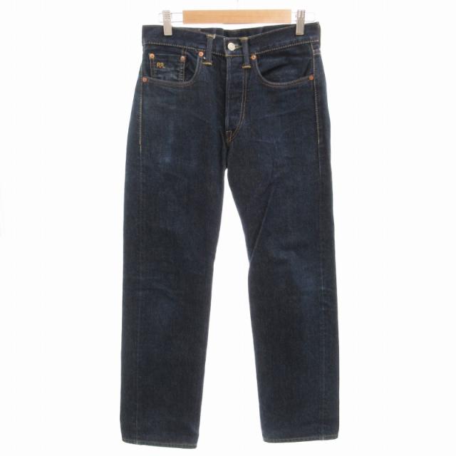 【中古】ダブルアールエル RRL ラルフローレン デニム ジーンズ ストレート ロゴ ボタンフライ USA製 赤耳 セルビッチ 28/30の通販は