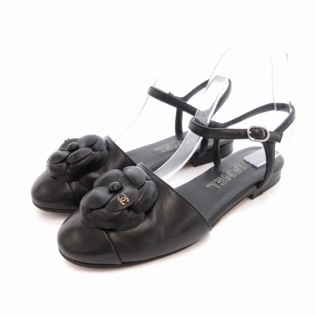 【中古】シャネル CHANEL カメリア ココマーク ストラップサンダル フラワーモチーフ ラムスキン レザー 38C 23.5cmの通販は