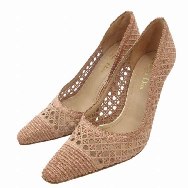 【中古】クリスチャンディオール カナージュ Rose des Vents パンプス シューズ ヒール 35.5 22.5cm ピンクベージュの通販は