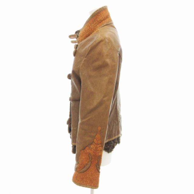 【中古】ERMANNO SCERVINO キッドレザージャケット ゴートスキン カルガンラム リアルファー 毛皮 ラメ刺繍 IT40 ERMANNO SCERVINO キッドレザージャケット ゴートスキン カルガンラム