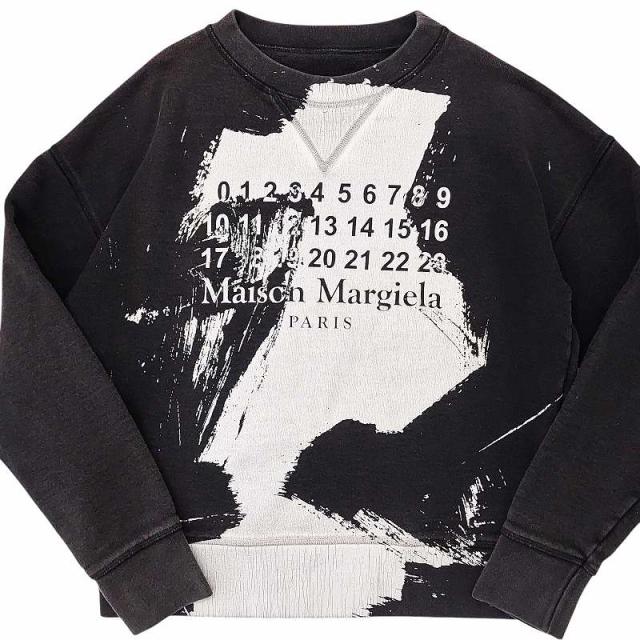 【中古】マルタンマルジェラ 20SS カレンダーロゴクルーネックスウェット トレーナー ロゴペイント L 黒 S29GU0060の通販は