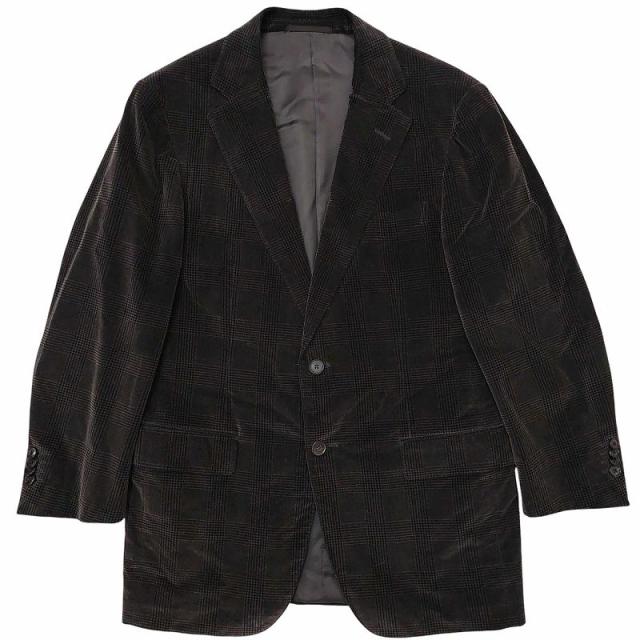 【中古】エルメネジルドゼニア Ermenegildo Zegna CASHCO テーラードジャケット ブレザー チェック ベロア カシミヤ混 2B 48