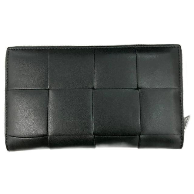 【中古】ボッテガヴェネタ BOTTEGA VENETA イントレチャート 長財布 カセット ラウンドジップ ウォレット 黒
