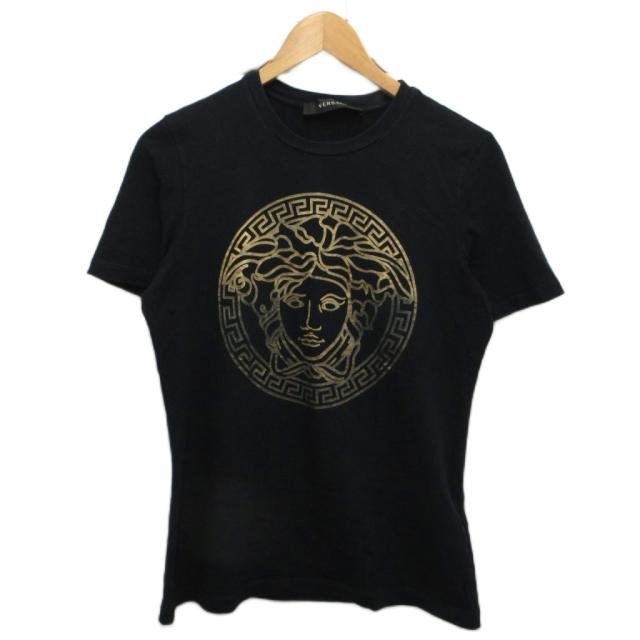 【中古】ヴェルサーチ ヴェルサーチェ VERSACE Tシャツ カットソー 半袖 クリスタル メドゥーサ プリント 黒