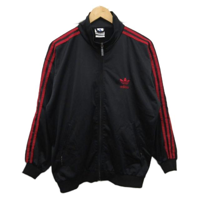 【中古】アディダス adidas 80s ヴィンテージ 古着 トラックジャケット ジャージ デサント製 ロゴ刺繍 100 黒