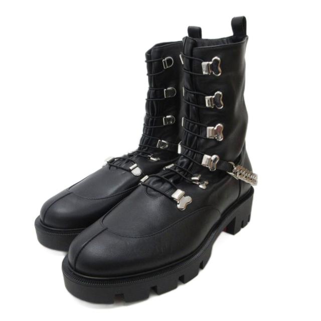 【中古】クリスチャンルブタン 美品 Horse Guards トラックブーツ チェーン レザー 厚底 プラットフォーム 37 24cm