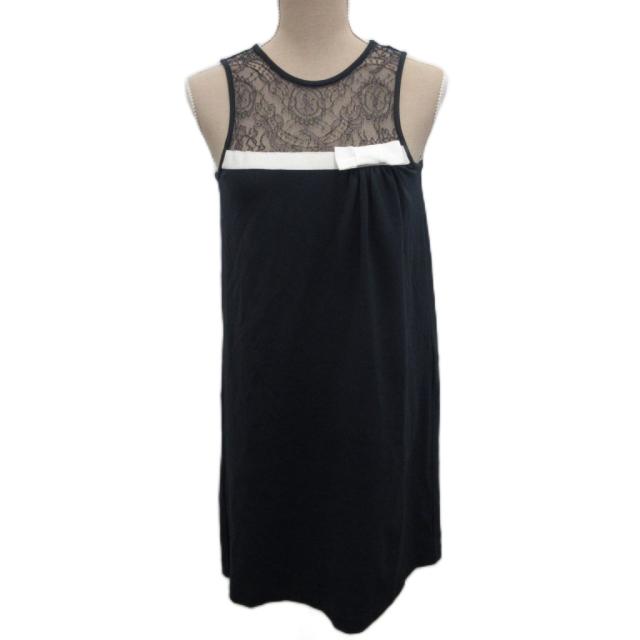 【中古】レッド ヴァレンティノ RED VALENTINO ノースリーブワンピース レース ひざ丈 リボンモチーフ XS 紺