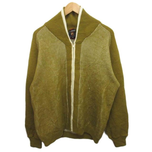【中古】50s 60s ヴィンテージ 古着 SKM PENGUIN カーディガン  ジップアップ ニット ローゲージ ジャケット L 黄