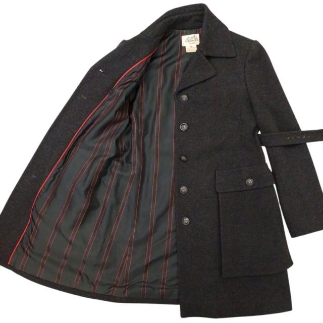 中古】エルメス HERMES ヴィンテージ 90s ベルテッド ウールコート  
