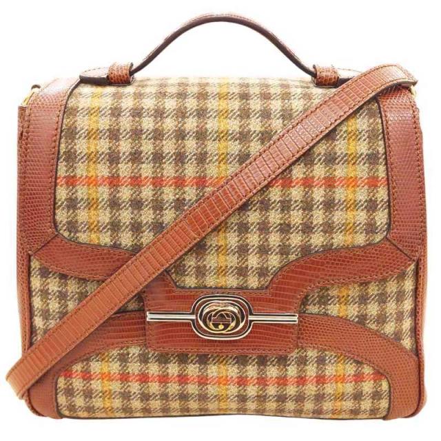 【中古】グッチ ブラウンリザード×ファブリック 2WAY メッセンジャーバッグ ショルダーバッグ ハンドバッグ