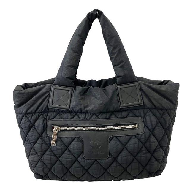 【中古】シャネル コココクーン マトラッセ ハンドバッグ トートバッグ 13番台 ココマーク ナイロン×レザー 黒