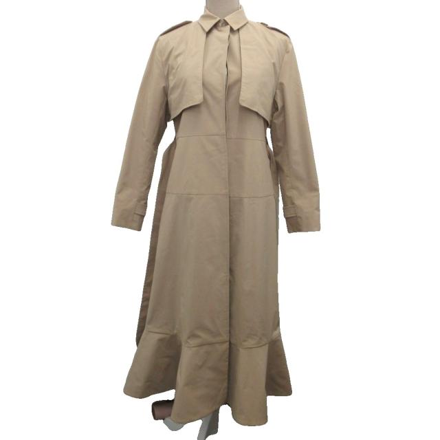 【中古】 BORDERS at BALCONY 極美品 20SS トレンチコート フリルドレス ロング ベージュ 36