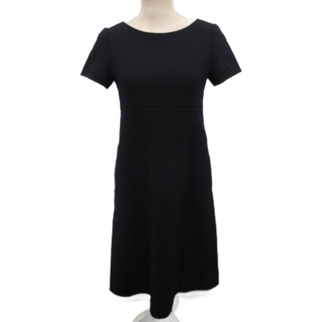 【中古】フォクシー 美品 Savarin サヴァラン ワンピース 半袖 ミモレ ロング ウール 38 S 黒 ブラック