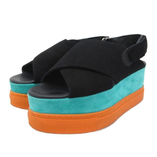 【中古】エムエムシックス メゾンマルジェラ MM6 Maison Margiela 厚底サンダル スエード 黒 ブラック 23.5cm