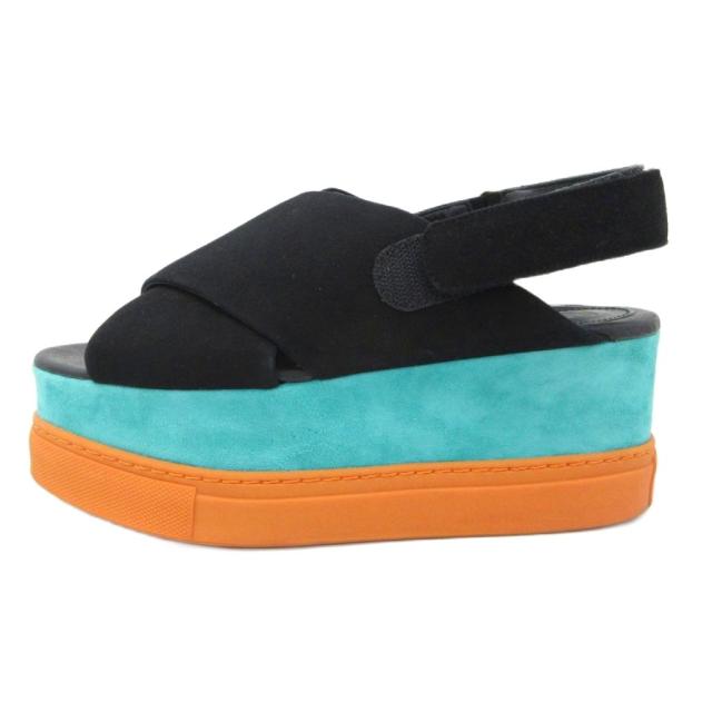 【中古】エムエムシックス メゾンマルジェラ MM6 Maison Margiela 厚底サンダル スエード 黒 ブラック 23.5cm