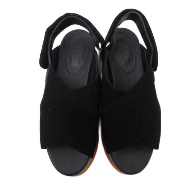 【中古】エムエムシックス メゾンマルジェラ MM6 Maison Margiela 厚底サンダル スエード 黒 ブラック 23.5cm