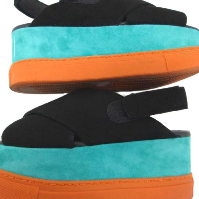 【中古】エムエムシックス メゾンマルジェラ MM6 Maison Margiela 厚底サンダル スエード 黒 ブラック 23.5cm