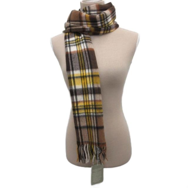 【中古】未使用品 ジョシュアエリス JOSHUA ELLIS タグ付き カシミヤマフラー ストール フリンジ チェック柄