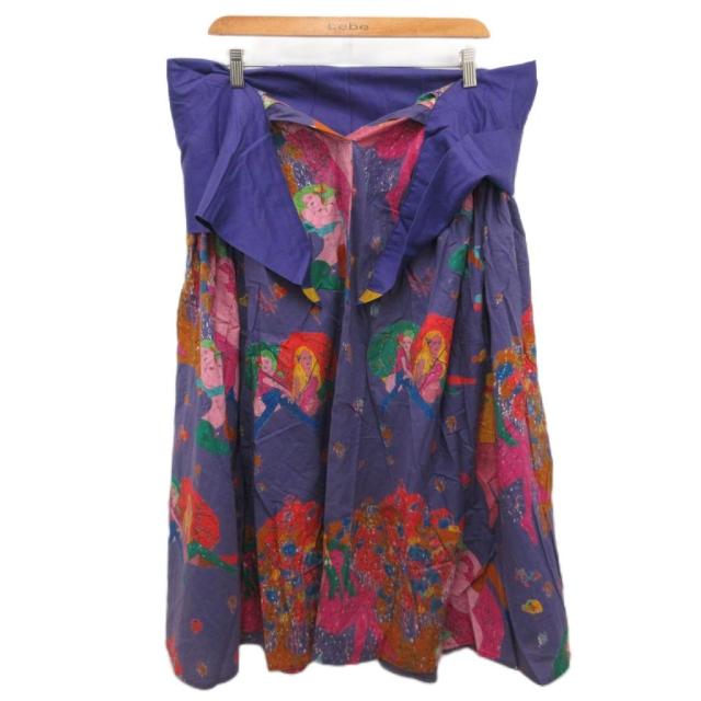 【中古】イッセイミヤケ ISSEY MIYAKE 70s 80s フレアスカート ロングスカート ミモレ ロング 総柄 M 紫 EJ56019