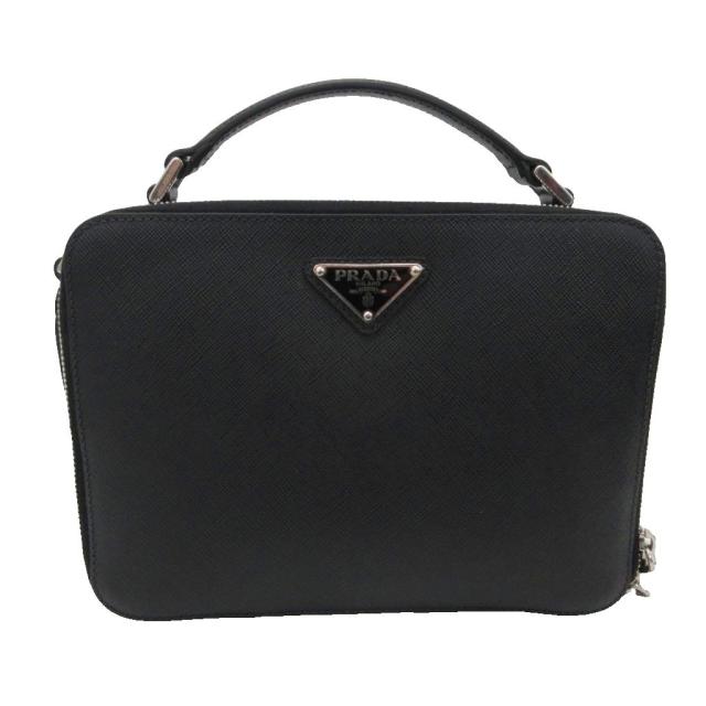 【中古】プラダ PRADA 美品 サフィアーノ ハンドバッグ ポーチ 三角プレート レザー 2VH069 黒 ブラック メンズ レディース