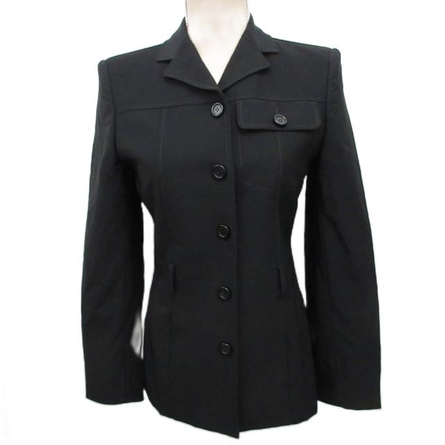 【中古】プラダ PRADA ジャケット ブレザー ブルゾン ステンカラー パワーショルダー 5B 40 黒 ブラック ■IBO90