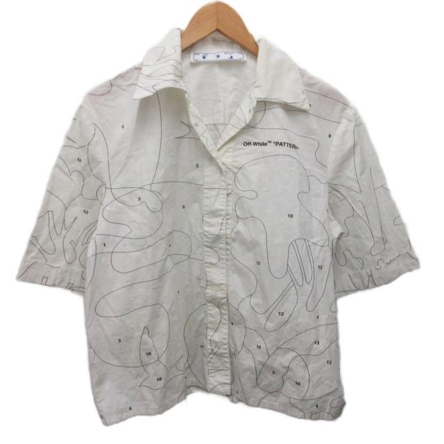 【中古】オフホワイト OFF WHITE オープンカラーシャツ 半袖 プリント 白 ホワイト 38 ■IBO91 メンズ
