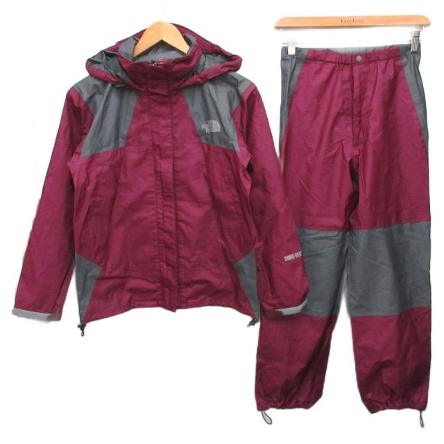 【中古】ザノースフェイス RAINTEX セットアップ レインウェア ジャケット パンツ ナイロン S 紫 パープル グレー