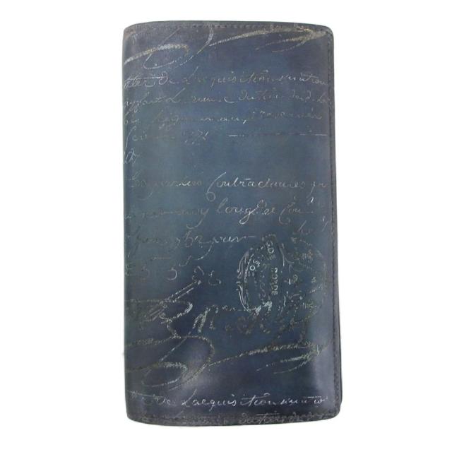 【中古】ベルルッティ Berluti セコイア カリグラフィー 長財布 ロングウォレット 小銭入れ レザー ネイビー