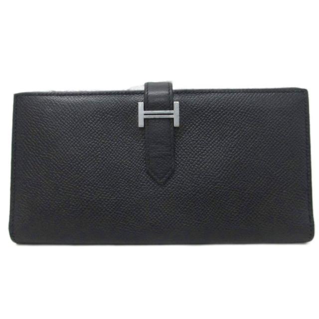 【中古】エルメス ベアン スフレ P刻印 Hロゴ 長財布 二つ折り ウォレット 小銭入れ有 シルバー金具 黒 ブラック
