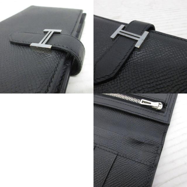 【中古】エルメス ベアン スフレ P刻印 Hロゴ 長財布 二つ折り ウォレット 小銭入れ有 シルバー金具 黒 ブラック_7