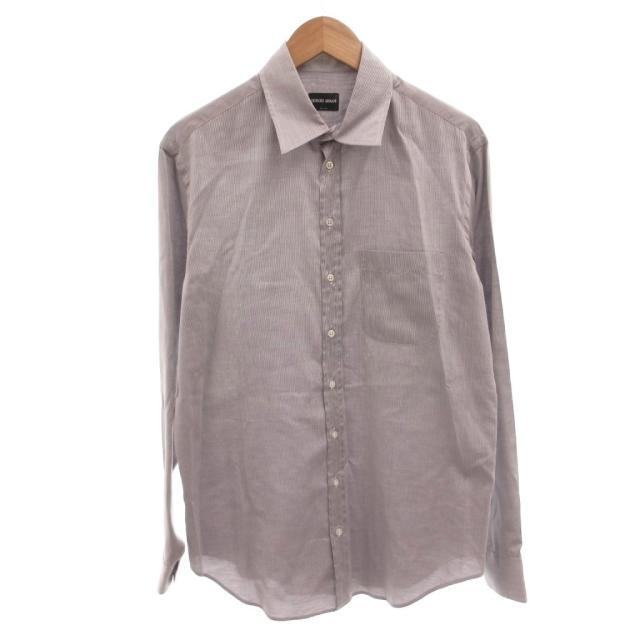 【中古】ジョルジオアルマーニ GIORGIO ARMANI 美品 シャツ ドレスシャツ カジュアル 長袖 ストライプ グレー