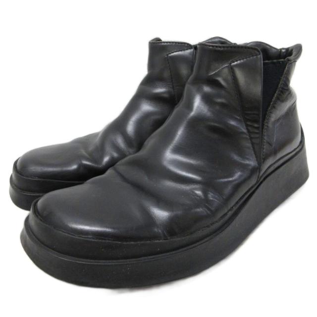 【中古】プラダ PRADA サイドゴアブーツ スクエアトゥ 厚底 レザー 皮革 5.5 24.5cm 黒 ブラック メンズ