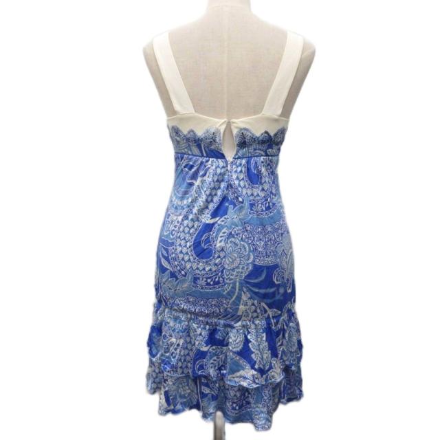 【中古】ブル米国海兵隊員 Blumarine 衣装 ノースリーブ ミモレ ロング 花柄 総柄 青 青味 象牙色 ■IBO96