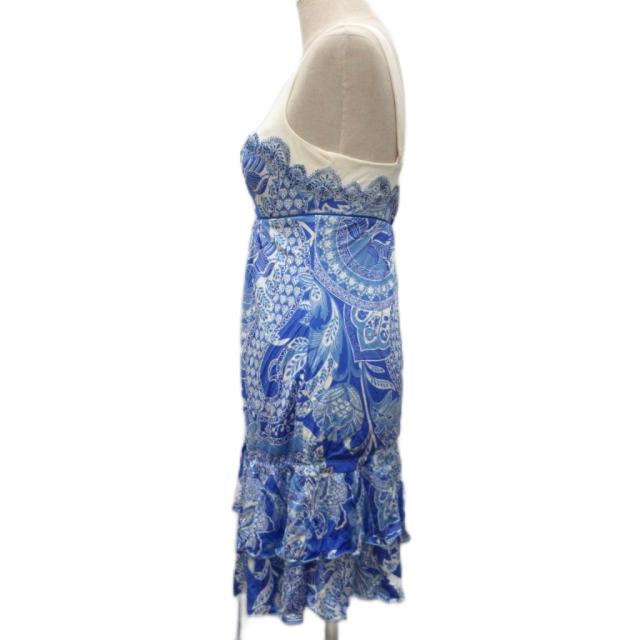 【中古】ブル米国海兵隊員 Blumarine 衣装 ノースリーブ ミモレ ロング 花柄 総柄 青 青味 象牙色 ■IBO96