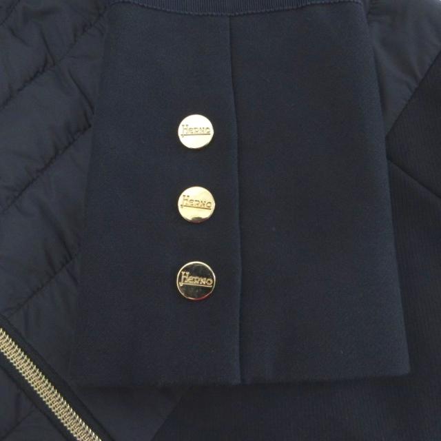 【中古】ヘルノ 中綿ジャケット ブルゾン 切替 リブ ダブルジップ 金ボタン ゴールド金具 38 紺 ネイビー_5