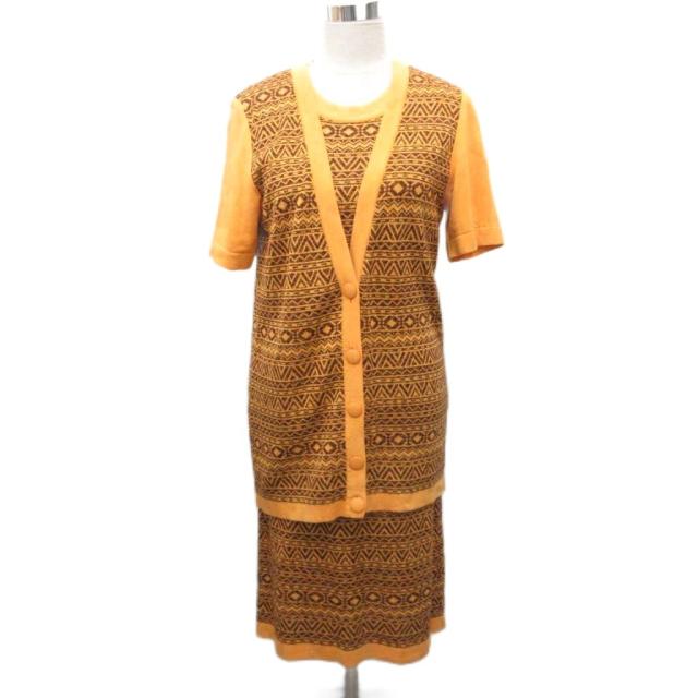 【中古】イヴサンローラン YVES SAINT LAURENT ワンピース アンサンブルニット カーディガン 総柄 イエロー M
