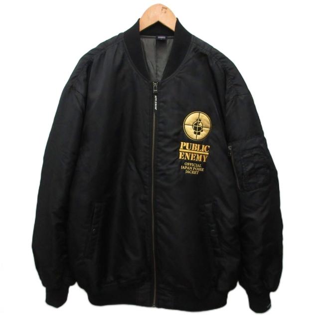 【中古】アップルバム × パブリックエネミー MA-1 飛翔上衣 上衣 ジップアップ ロゴタイプ刺しゅう XL 黒