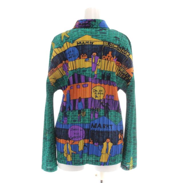 【中古】プリーツプリーズ イッセイミヤケ 2008 Market Design Shirt Top ジップアップ シャツ 総柄 プリント_2