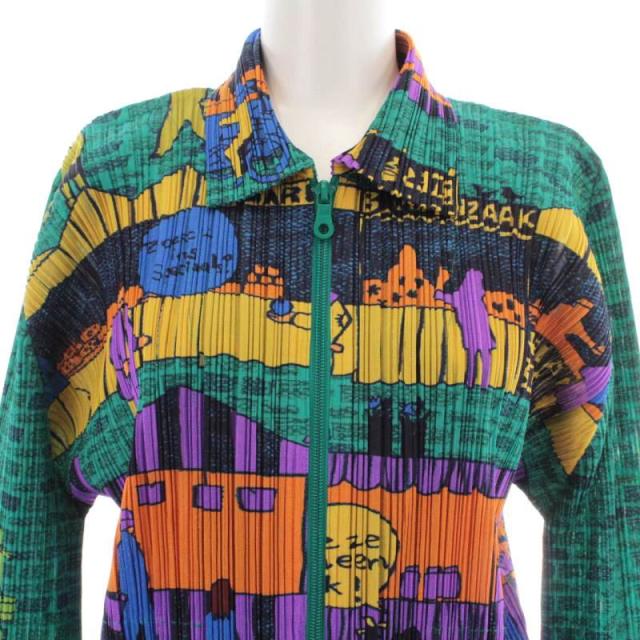 【中古】プリーツプリーズ イッセイミヤケ 2008 Market Design Shirt Top ジップアップ シャツ 総柄 プリント_3