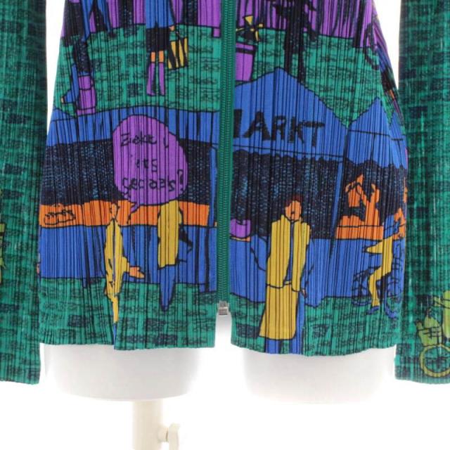 【中古】プリーツプリーズ イッセイミヤケ 2008 Market Design Shirt Top ジップアップ シャツ 総柄 プリント_4