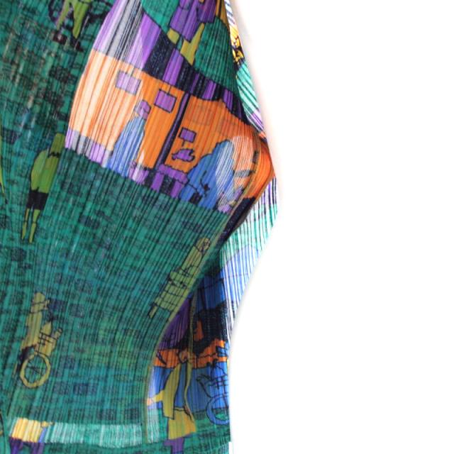 【中古】プリーツプリーズ イッセイミヤケ 2008 Market Design Shirt Top ジップアップ シャツ 総柄 プリント_7
